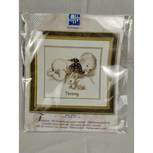 Baby and Bunny Moment - Vervaco Verachtert - Cross Stitch Kit - 8.4" x 7.6" - Picture 1 of 2